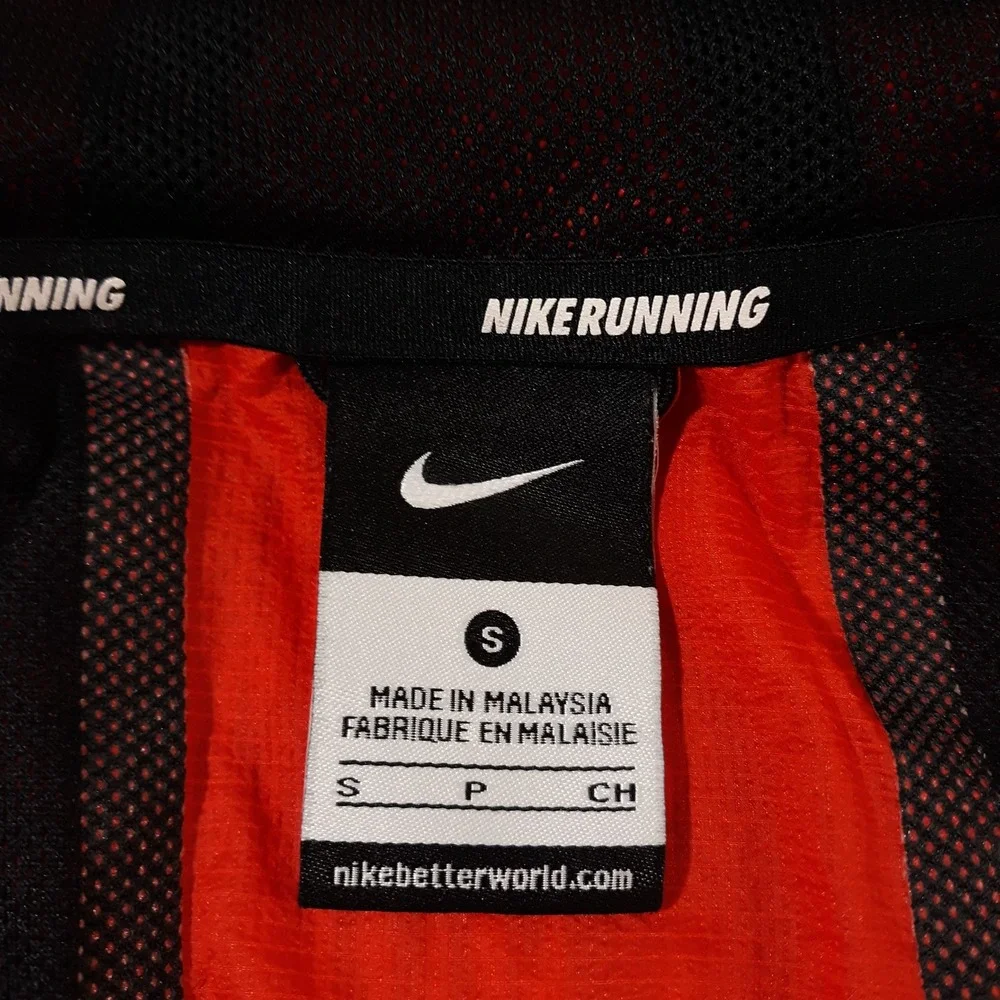 Nike Running Jacket Womens Small Full Zip Athletic Nylon Hooded Orange Jogger